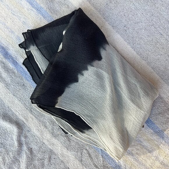 72" x 23" 100% silk scarf hand dipped white/black VGUC